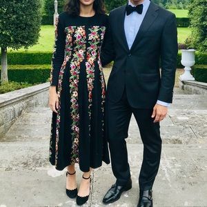 Farm Rio Black Mid Elegant Dress Flowers